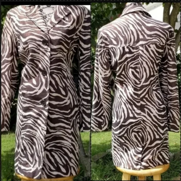 🆕️Pamela McCoy Linen Glittering Bronze animal print coat - Picture 1 of 9